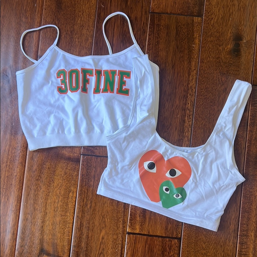 White Graphic Crop Tops